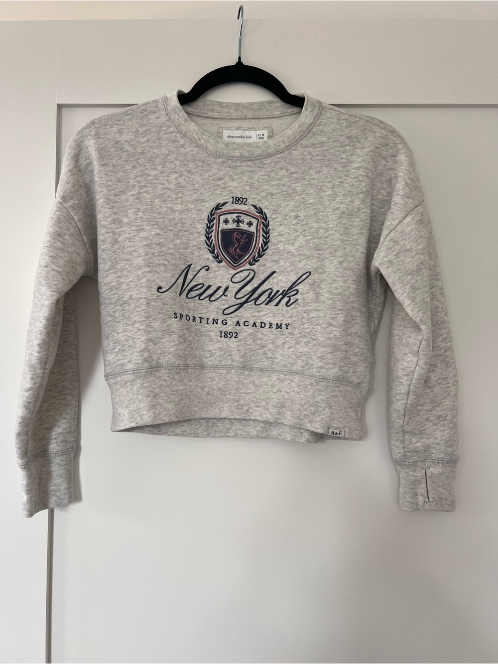abercrombie kids Light Gray Crewneck Sweatshirt with Navy & Maroon Crest